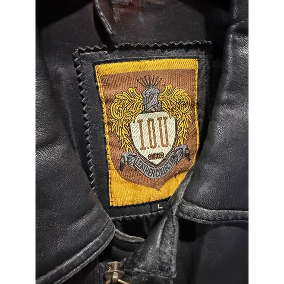I.O.U Black Leather Bomber Jacket - Mens Size L - Picture 2 of 8